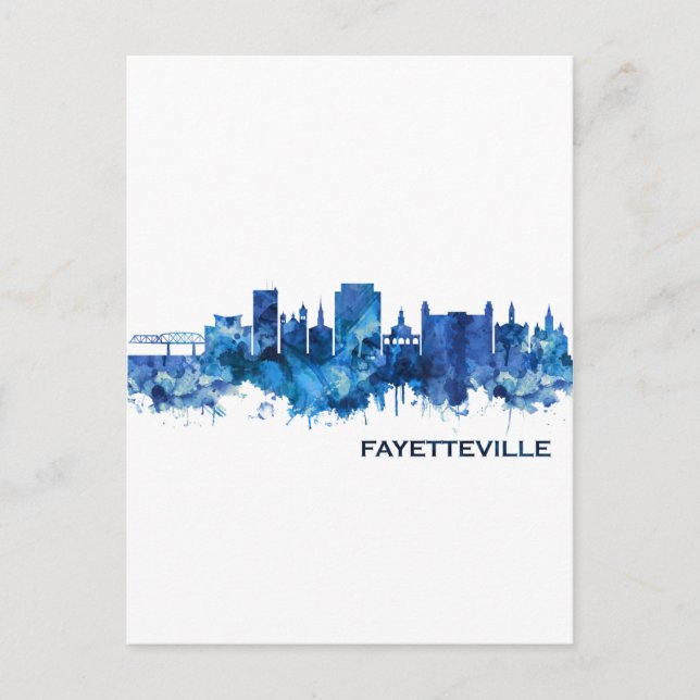 Invitation Carte Postale Fayetteville Caroline du Nord Skyline bleu (Devant)
