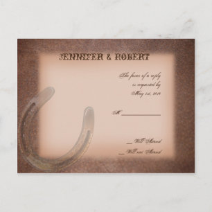Invitation Carte Postale Fer à cheval chanceux sur le cuir Brown RSVP