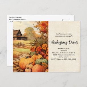Invitation Carte Postale Ferme citrouille automne récolte Thanksgiving