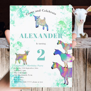 Invitation Carte Postale Ferme d'animaux mignons chèvres Art pour 2ème anni