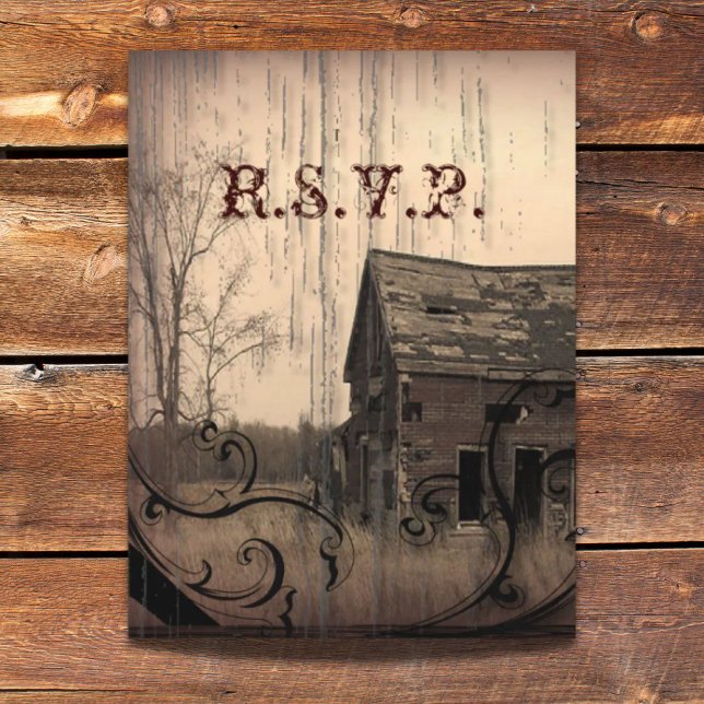 Invitation Carte Postale ferme de l'Ouest réponse du mariage RSVP (western country farm barn wedding response RSVP Invitation Postcard)