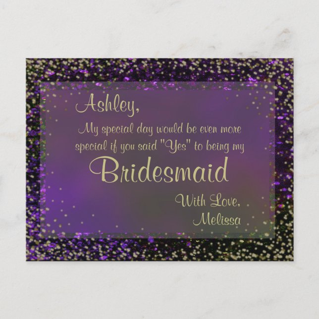 Invitation Carte Postale Festive Purple Glow - Serez-Vous Ma Femme D'Accuei (Devant)