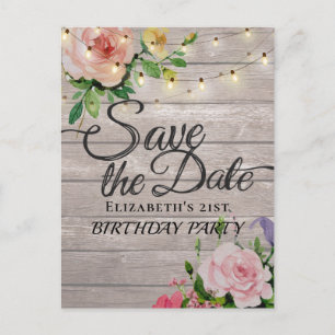 Invitation Carte Postale Fête Anniversaire Économisez La Date Fleurs Lumièr