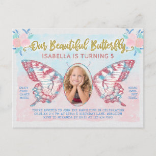 Invitation Carte Postale Fête Anniversaire Papillon Photo Girls mignonne en