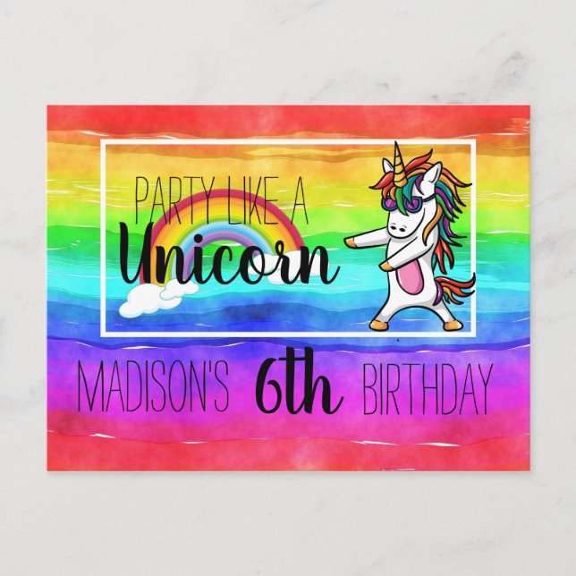 Invitation Carte Postale Fête Comme Une Unicorne Anniversaire (Devant)