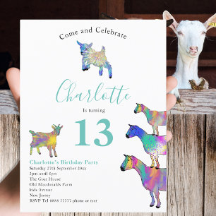 Invitation Carte Postale Fête d'anniversaire 13 ans sur le thème de la chèv