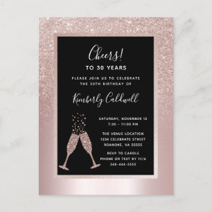 Invitation Carte Postale Fête d'anniversaire 30 ans Toast au Champagne Pail