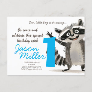 Invitation Carte Postale Fête d'anniversaire à thème Racon pour bébé 1 an