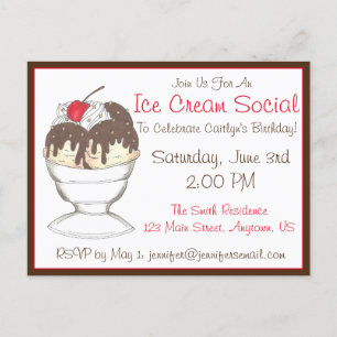 Invitation Carte Postale Fête d'anniversaire avec glace Sundae au chocolat 