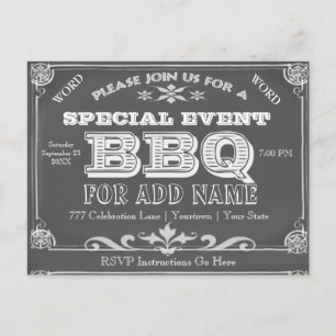 Invitation Carte Postale Fête d'anniversaire   BBQ   Tableau de bord vintag