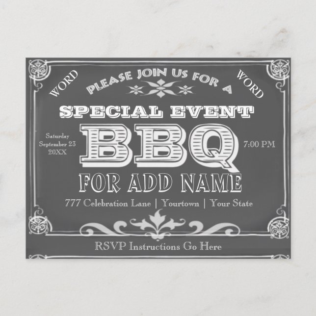 Invitation Carte Postale Fête d'anniversaire | BBQ | Tableau de bord vintag (Devant)