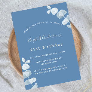 Invitation Carte Postale Fête d'anniversaire bleu poussiéreux eucalyptus bl