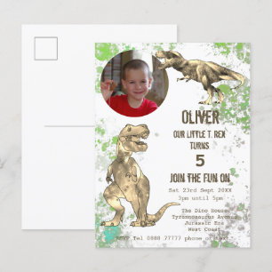 Invitation Carte Postale Fête d'anniversaire de 5 ans de dinosaure T Rex ga