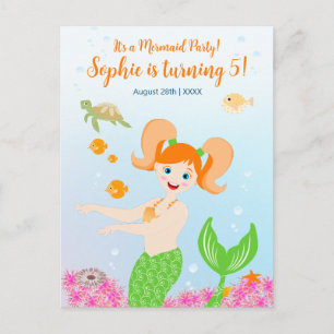 Invitation Carte Postale Fête d'anniversaire de fille sirène et amies