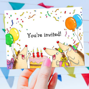 Invitation Carte Postale Fête d'anniversaire de hérisson mignon