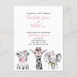 Invitation Carte Postale Fête d'anniversaire de la fille noire blanche rose