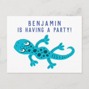 Invitation Carte Postale Fête d'anniversaire de lézard gecko bleu mignon