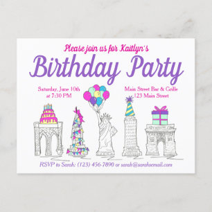 Invitation Carte Postale Fête d'anniversaire des monuments de New York City