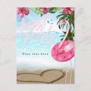 Invitation Carte Postale Fête d'anniversaire d'été au FLAMANT ROSE PLAGE FÊ
