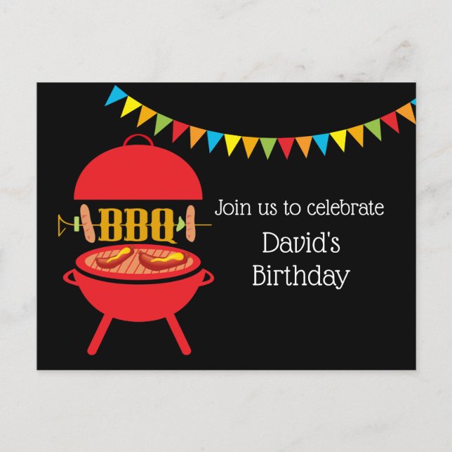 Invitation Carte Postale fête d'anniversaire du barbecue, barbecue, barbecu (Devant)
