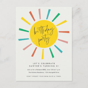 Invitation Carte Postale Fête d'anniversaire enfants scénario soleil arc-en