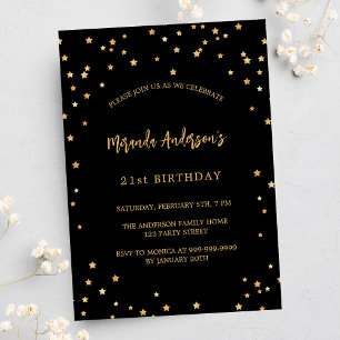 Invitation Carte Postale Fête d'anniversaire étoiles noires or