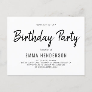 Invitation Carte Postale Fête d'anniversaire moderne simple brosse