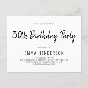Invitation Carte Postale Fête d'anniversaire moderne simple brosse 30e