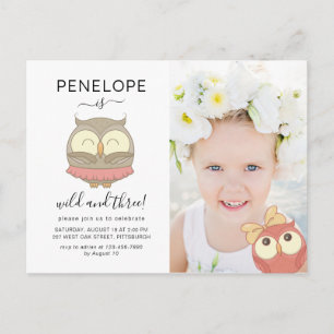 Invitation Carte Postale Fête d'anniversaire photo de Trois Chouettes Migno