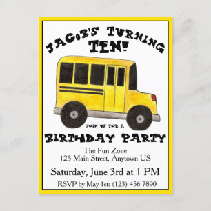 Invitation Carte Postale Fête d'anniversaire pour enfant avec un grand bus 