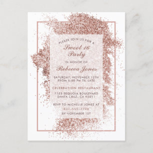 Invitation Carte Postale Fête d'anniversaire rose de sweet sixteen de