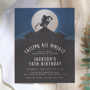 Invitation Carte Postale Fête d'anniversaire silhouette de ninja moderne su