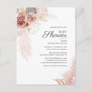 Invitation Carte Postale Fête de bébé Pampas Herbe Bohème Terracotta Floral