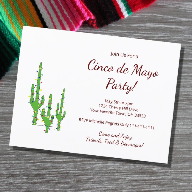 Invitation Carte Postale Fête de cactus du désert Cinco de Mayo    (Créateur téléchargé)