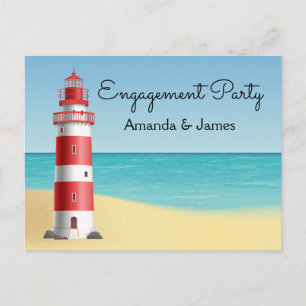 Invitation Carte Postale Fête de fiançailles nautiques Phare Plage Été