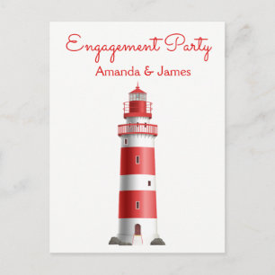 Invitation Carte Postale Fête de Fiançailles Thème Marin Phare Plage Été