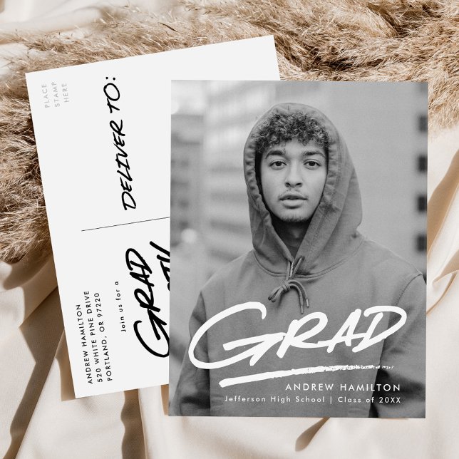 Invitation Carte Postale Fête de graduation de la photo moderne en pointill (Créateur téléchargé)