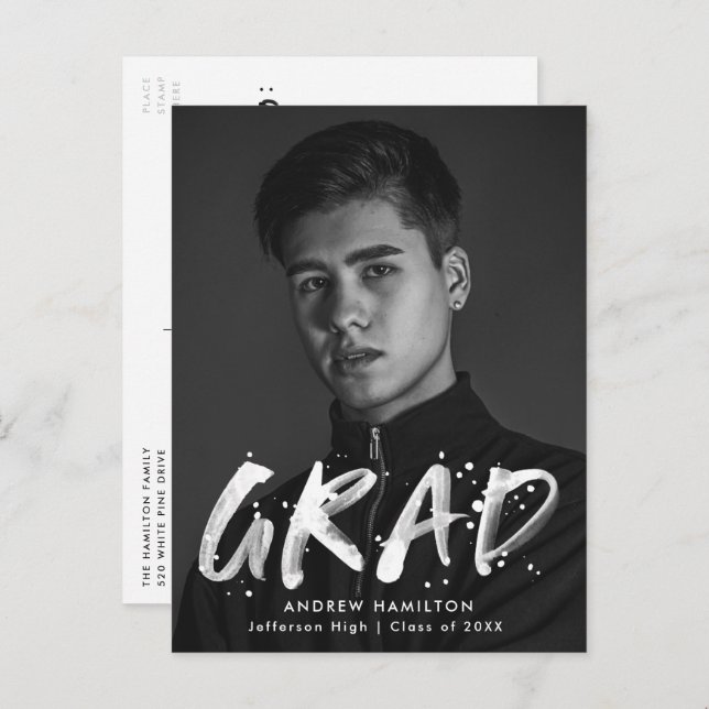 Invitation Carte Postale Fête de graduation de peinture moderne (Devant / Derrière)