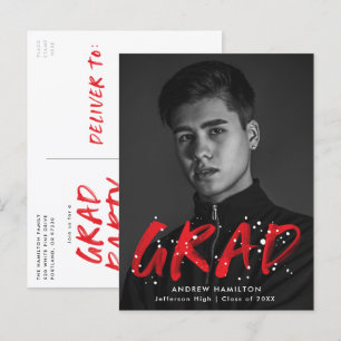Invitation Carte Postale Fête de graduation de peinture rouge moderne