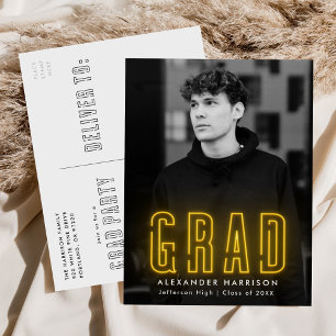 Invitation Carte Postale Fête de graduation photo moderne Yellow Neon