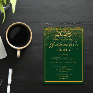 Invitation Carte Postale Fête de graduation vert or confetti 2025