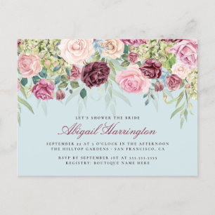 Invitation Carte Postale Fête de la mariée florale de Bourgogne et