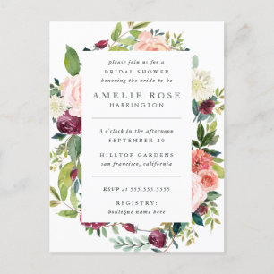 Invitation Carte Postale Fête de la mariée moderne de guirlande de pivoines