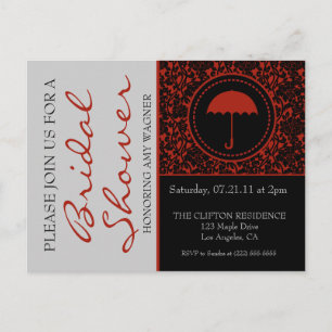 Invitation Carte Postale Fête de la mariée noire et rouge gothique de