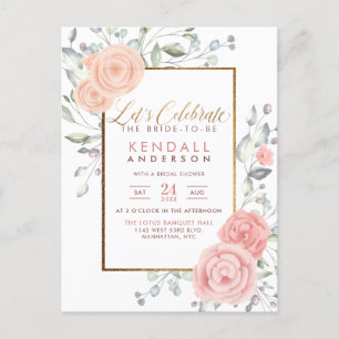 Invitation Carte Postale Fête de l'mariée printanière aux fleurs peintes en