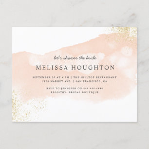 Invitation Carte Postale Fête de l'mariée rose pâle Chic Gold Parties scint