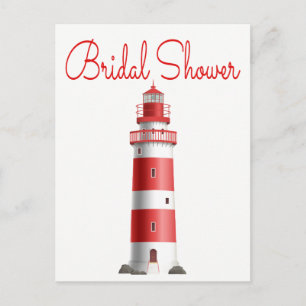 Invitation Carte Postale Fête de mariage rouge nautique Phare Plage Été