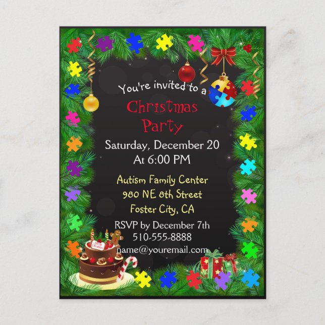 Invitation Carte Postale Fête de Noël autiste (Devant)