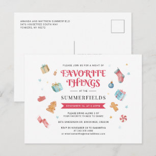 Invitation Carte Postale Fête de Noël d'échange de cadeaux d'objets préféré