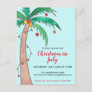 Invitation Carte Postale Fête de Noël en Juillet Palmier